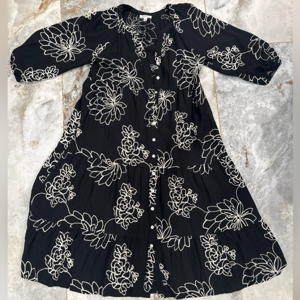 Revelry Black Midi Dress with Cream Floral Outline - Picture 2 of 5